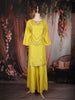 Lime Yellow Floral Sequin Embroidered Silk Palazzo Set