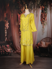 Lime Yellow Floral Sequin Embroidered Silk Palazzo Set