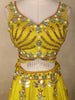 Lime Yellow Floral Sequins Embroidered Lehenga Set with Cape Dupatta