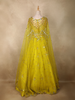 Lime Yellow Floral Sequins Embroidered Lehenga Set with Cape Dupatta