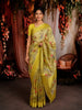 Lime Yellow Floral Vine Embroidered Design Pure Organza Saree with Zari Border