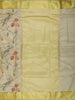 Lime Yellow Floral Vine and Birds Motif Thread Embroidered Design Pure Tissue Silk Fancy Saree with Geometric Thread Work Border