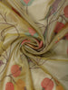 Lime Yellow Floral Vine and Birds Motif Thread Embroidered Design Pure Tissue Silk Fancy Saree with Geometric Thread Work Border