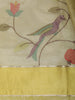 Lime Yellow Floral Vine and Birds Motif Thread Embroidered Design Pure Tissue Silk Fancy Saree with Geometric Thread Work Border