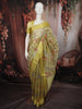 Lime Yellow Floral Vine and Birds Motif Thread Embroidered Design Pure Tissue Silk Fancy Saree with Geometric Thread Work Border