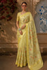 Lime Yellow Floral Vine and Birds Motif Thread Embroidered Design Pure Tissue Silk Fancy Saree with Geometric Thread Work Border