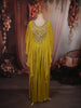 Lime Yellow Heavy Sequins and Beads Embroidered Design Chiffon Kaftan Style Gown