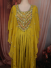 Lime Yellow Heavy Sequins and Beads Embroidered Design Chiffon Kaftan Style Gown