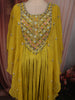 Lime Yellow Heavy Sequins and Beads Embroidered Design Chiffon Kaftan Style Gown