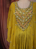 Lime Yellow Heavy Sequins and Beads Embroidered Design Chiffon Kaftan Style Gown