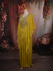 Lime Yellow Heavy Sequins and Beads Embroidered Design Chiffon Kaftan Style Gown