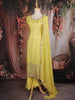 Lime Yellow Sequins Embroidered Design Tissue Straight Cut Salwar Suit