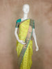 Lime Yellow Zari Butta Woven Design Pure Kanchipuram Silk Saree with Contrast Border