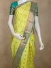 Lime Yellow Zari Butta Woven Design Pure Kanchipuram Silk Saree with Contrast Border