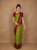 Lime Green Checked Woven Pure Kanchipuram Silk Saree