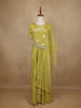 Lime Green Floral Sequins Embellished Crepe Skirt