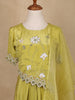 Lime Green Floral Sequins Embellished Crepe Skirt