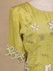 Lime Green Floral Sequins Embellished Crepe Skirt