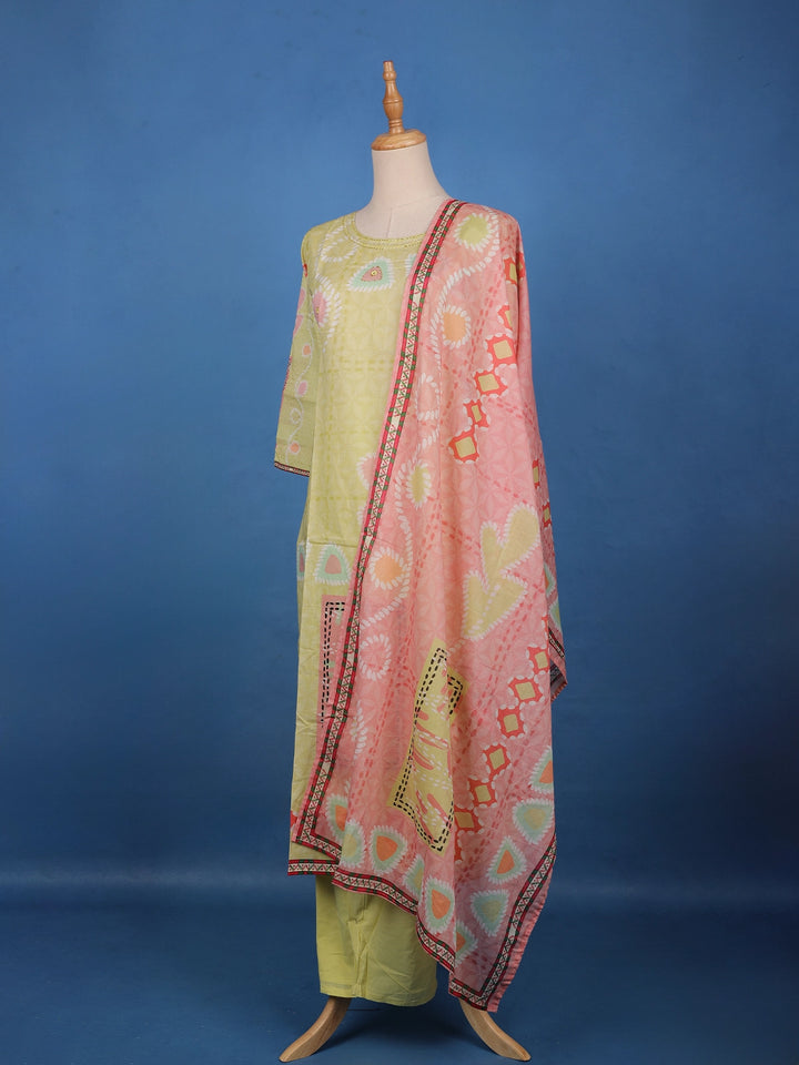 Lime Green Geometric Printed Cotton Salwar Suit Set - Diadem