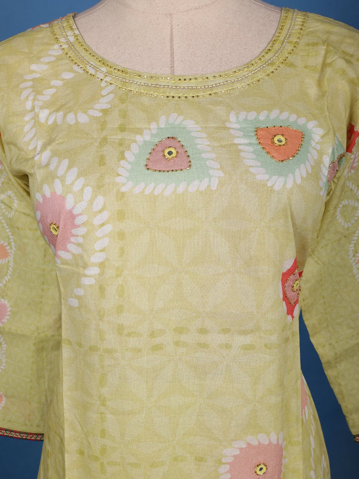 Lime Green Geometric Printed Cotton Salwar Suit Set - Diadem