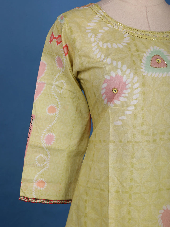 Lime Green Geometric Printed Cotton Salwar Suit Set - Diadem