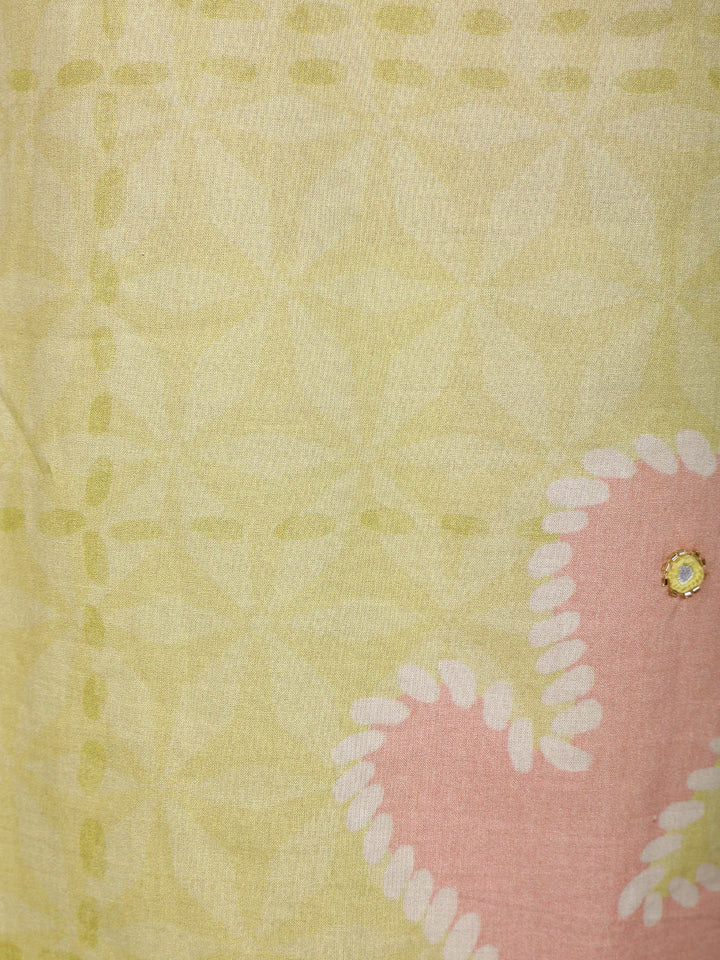 Lime Green Geometric Printed Cotton Salwar Suit Set - Diadem