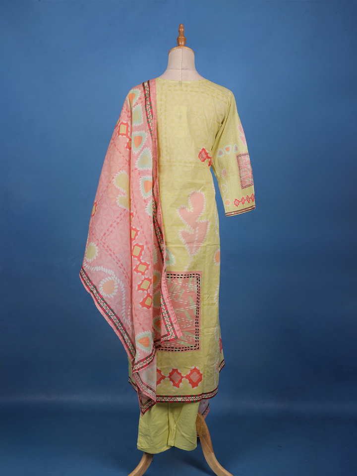 Lime Green Geometric Printed Cotton Salwar Suit Set - Diadem