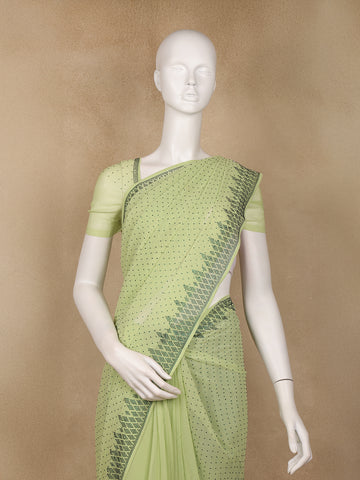 Lime Green Sequins Design Satin Saree - Diadem