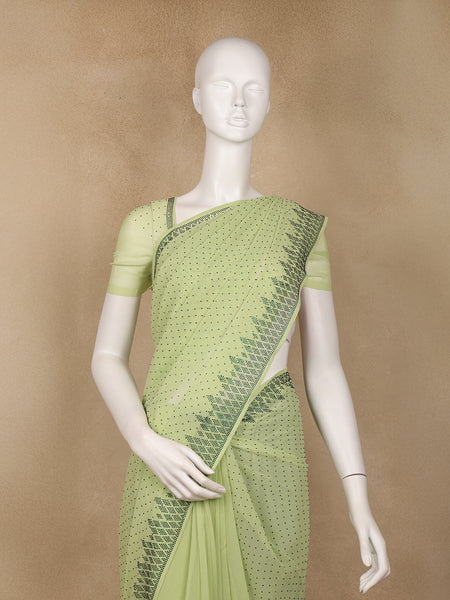 Lime Green Sequins Design Satin Saree - Diadem