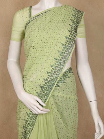 Lime Green Sequins Design Satin Saree - Diadem