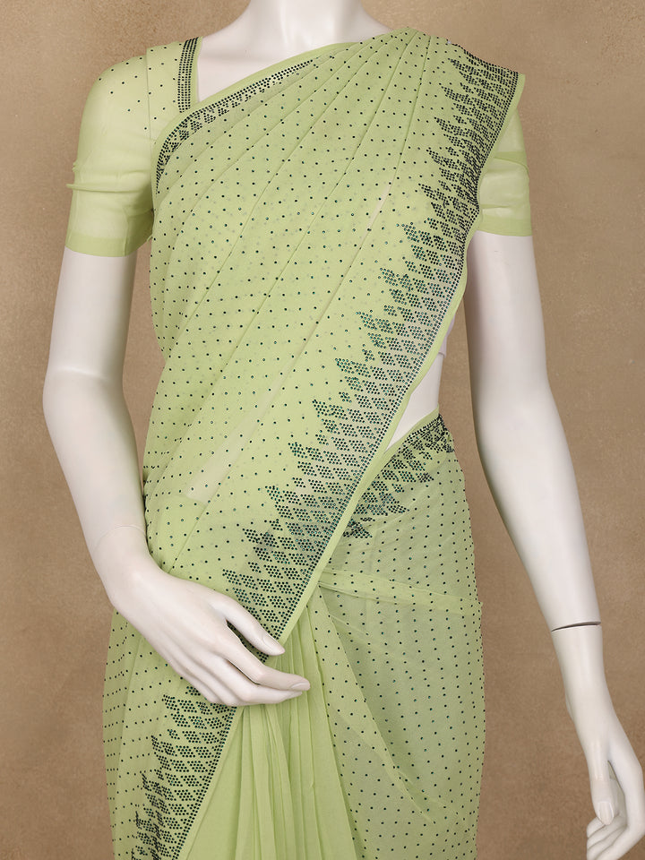 Lime Green Sequins Design Satin Saree - Diadem
