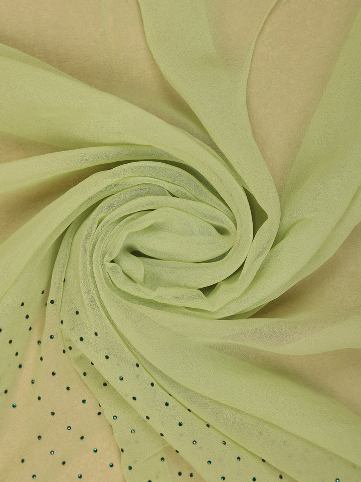 Lime Green Sequins Design Satin Saree - Diadem