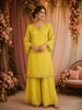 Lime Yellow Floral Sequin Embroidered Silk Palazzo Set