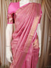 Lotus Pink Geometric Zari Woven Design Pure Kanchipuram Silk Saree with Matching Zari Border