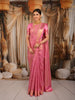 Lotus Pink Geometric Zari Woven Design Pure Kanchipuram Silk Saree with Matching Zari Border
