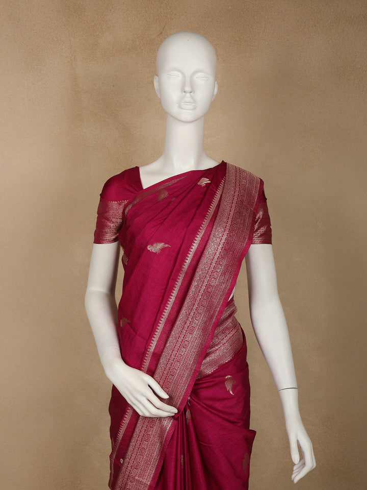 Magenta Bird Design Raw Silk Saree - Diadem
