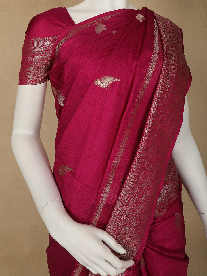 Magenta Bird Design Raw Silk Saree - Diadem