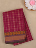Magenta Checks Design Cotton Saree with Contrast Paisley Border