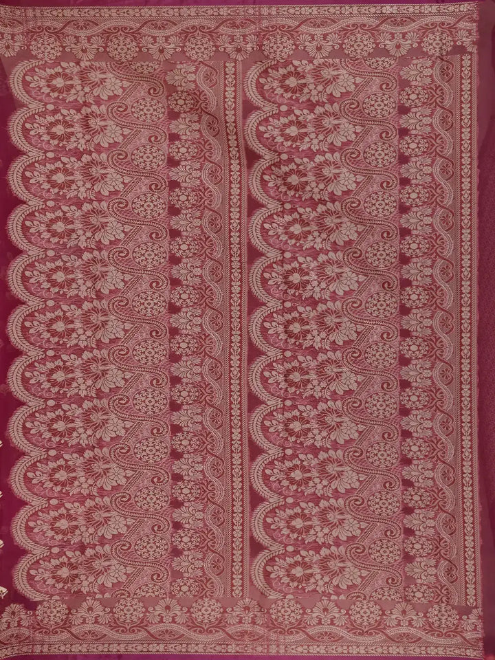 Magenta Pink Floral Design Silk Cotton Saree - Diadem