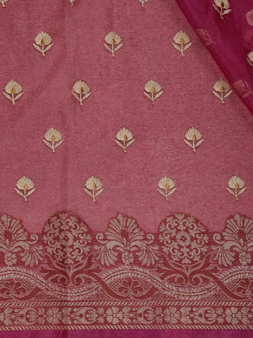 Magenta Pink Floral Design Silk Cotton Saree - Diadem