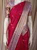 Magenta Pink Leaf Butta Zari Woven Design Pure Kanchipuram Silk Saree with Contrast Varisai Pattu Border