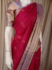 Magenta Pink Leaf Butta Zari Woven Design Pure Kanchipuram Silk Saree with Contrast Varisai Pattu Border