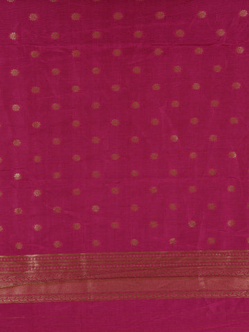 Magenta Pink Leaf Design Tussar Silk Saree - Diadem