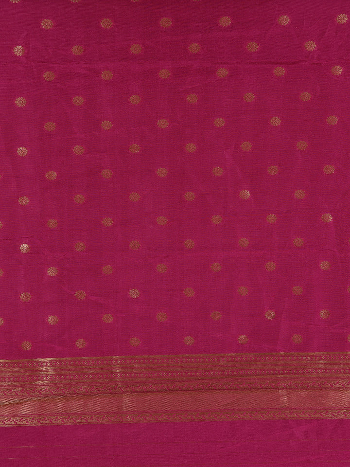Magenta Pink Leaf Design Tussar Silk Saree - Diadem