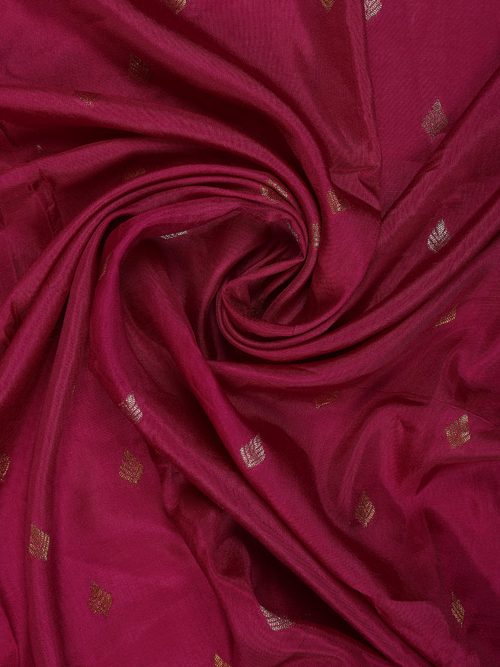 Magenta Pink Leaf Design Tussar Silk Saree - Diadem