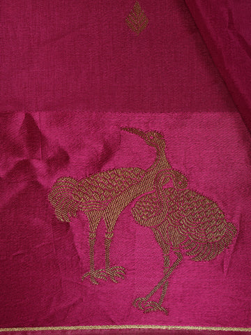 Magenta Pink Leaf Design Tussar Silk Saree - Diadem
