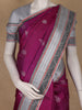 Magenta Pink Striped Design Pure Kanchipuram Silk Saree with Zari Border