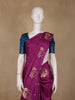 Magenta Purple Bird Motif Design Semi Banarasi Silk Saree