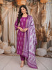 Magenta Purple Ikat Printed Design Pure Cotton Straight Cut Salwar Suit with Matching Dupatta