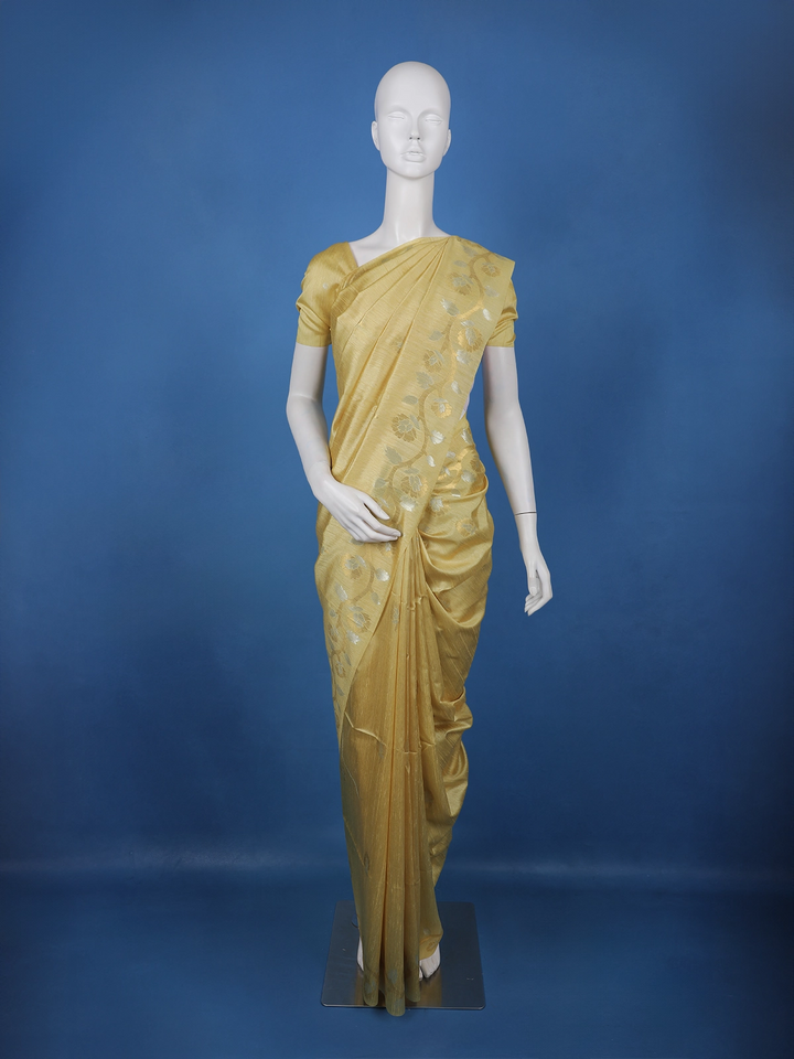 Yellow floral Design Semi Tissue Saree - Diadem